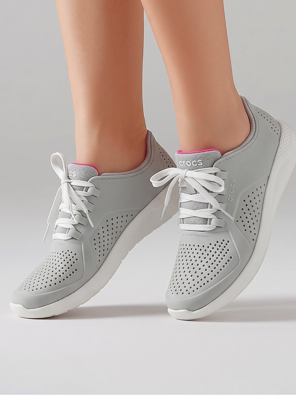 Crocs LiteRide Pacer Gray Perforated Lace-Up Walking breathable water shoes